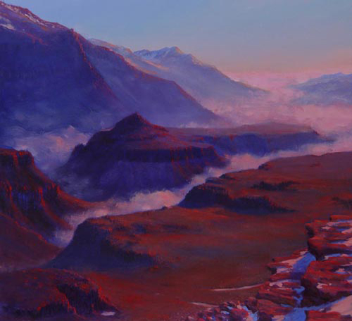 Sunrise in the Upper Wright Valley David Rosenthal Oil Painting Antarctic-Paintings Antarctica Paintings